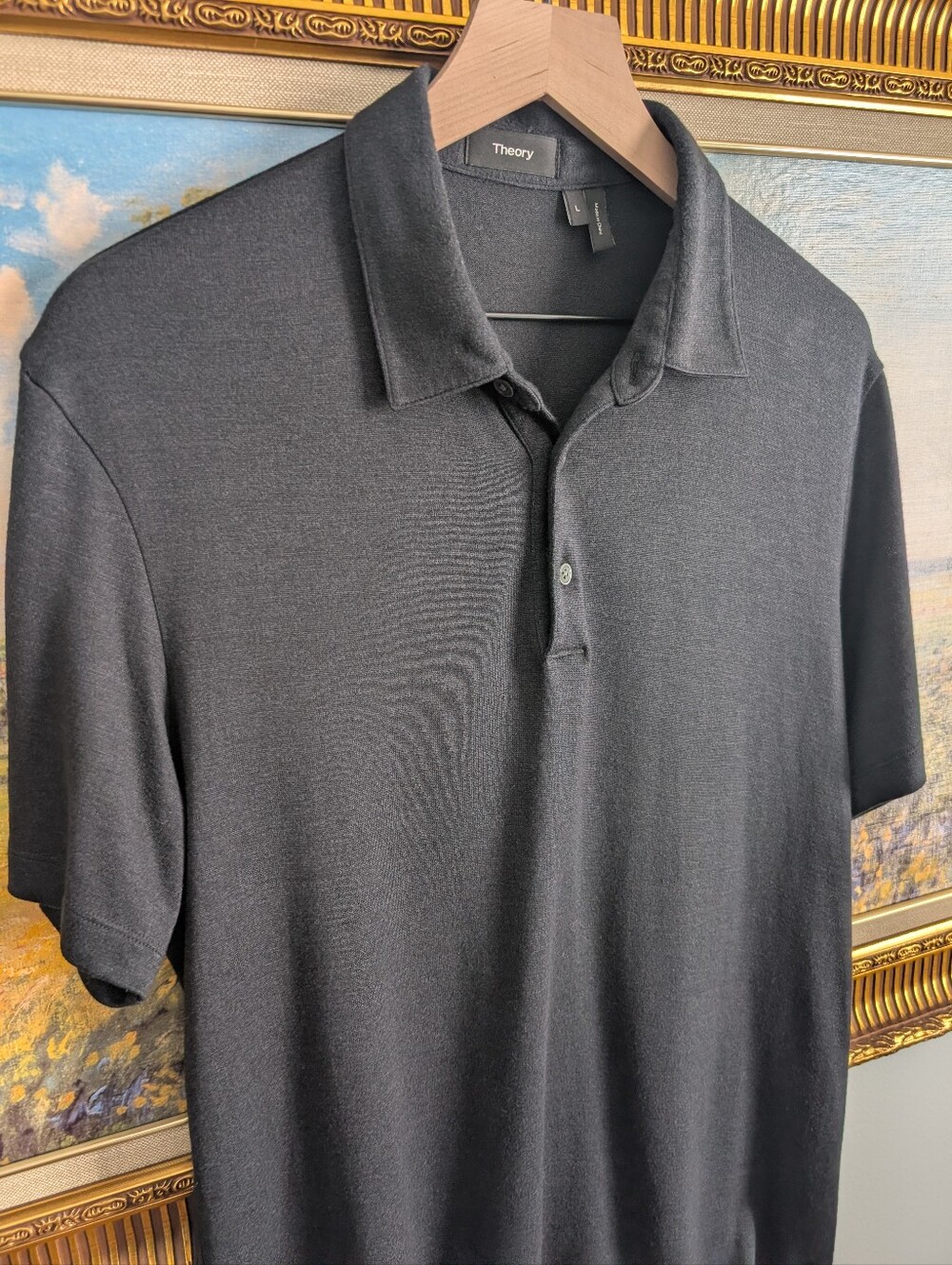 Theory Black Short-Sleeve Polo Large